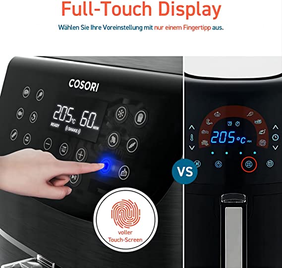 Cosori Air Fryer 5.5L XXL, Deep Fryer, Hot Air Fryer with Digital LED Touch Screen, 11 Programmes, Preheating And Keeping Warm, Shake Mode, 100 Recipe Booklet, Oil Not Included, 1700W