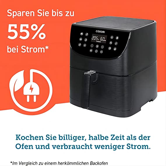 Cosori Air Fryer 5.5L XXL, Deep Fryer, Hot Air Fryer with Digital LED Touch Screen, 11 Programmes, Preheating And Keeping Warm, Shake Mode, 100 Recipe Booklet, Oil Not Included, 1700W