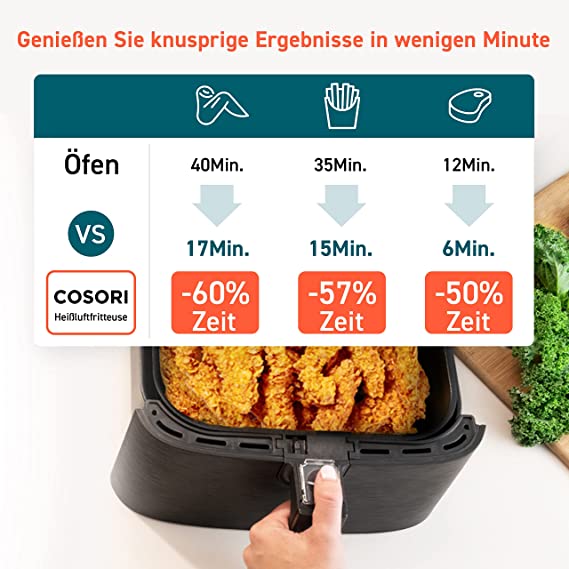 Cosori Air Fryer 5.5L XXL, Deep Fryer, Hot Air Fryer with Digital LED Touch Screen, 11 Programmes, Preheating And Keeping Warm, Shake Mode, 100 Recipe Booklet, Oil Not Included, 1700W
